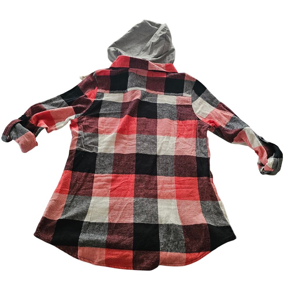 Adam Levine Women's Flannel Button Up Hoodie Top, Red Black White, Size L - Picture 4 of 11